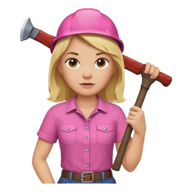 lumberjack blonde woman holding axe pink shirt sticker