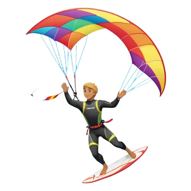 A kitesurfer soaring through the sky, harnessing the wind on a bright, colorful kite. The scene shows the surfer gliding over the water with the kite above, emphasizing the freedom, speed, and thrill of the sport in a dynamic coastal setting. sticker
