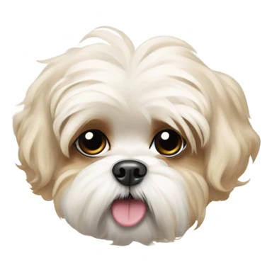 A cream colored maltese shitzoo dog, curly hair and stubby legs. mostly white with tan spots sticker