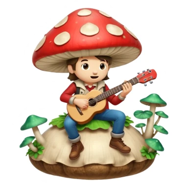 mushroom bard character playing tiny guitar on giant mushroom sticker