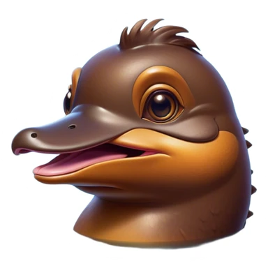 Cinematic Comical Platypus Portrait Emoji, Head tilted dramatically with an exaggeratedly amused expression, featuring a striking, glossy brown fur with a whimsically flat duckbill and wide, expressive eyes full of playful disbelief, Simplified yet hilariously expressive features, highly detailed, glowing with a slightly sassy glow, high shine, dramatic yet playful, stylized with an air of cheeky aquatic mischief, bright and endearing, soft glowing outline, capturing the essence of a spirited and over‐the‐top platypus, so meme‐worthy it feels like it could quack its way into internet fame instantly! sticker