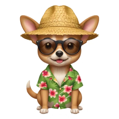 Chihuahua with sunglasses and straw hat, hawaii shirt sticker