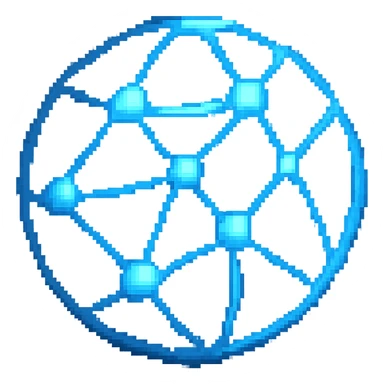 Edit this 3D pixel art style globe icon by removing the terrain and transforming it into a network connected icon with lines and nodes. Keep the 3D pixel art style and maintain a transparent background. sticker