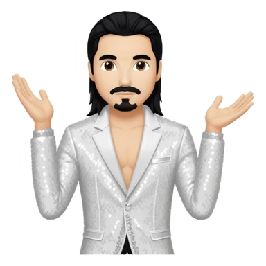 Kevin Richardson from Backstreet Boys with long black hair, white sequin outfit sticker