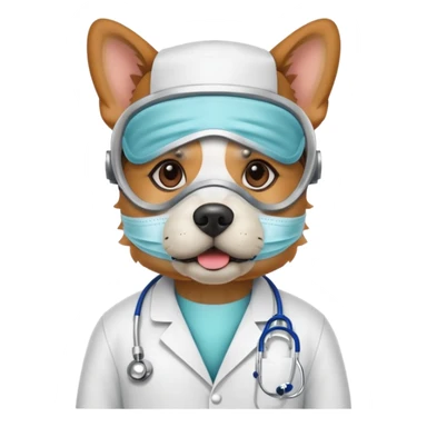 doctor dog wearing medical mask sticker