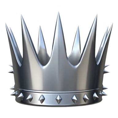A spiked crown emoji made of silver chrome, sharp yet rounded metallic spikes, glossy reflections, aggressive luxury swag aesthetic, iOS emoji style, centered, clean white background sticker