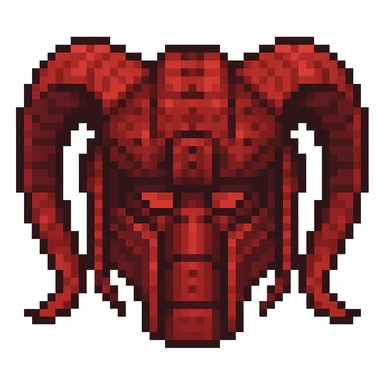 Edit the image to make the helmet red and add a ram in pixel art style. Remove the background. The style should be pixel art with pixelated details and colors. sticker