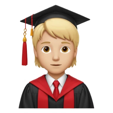 graduate student with red tie and blonde hair sticker