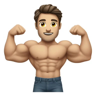 white brunette man flexing muscles sticker