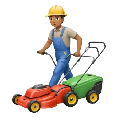 Maintenance worker
with lawnmower, full body, walking sticker