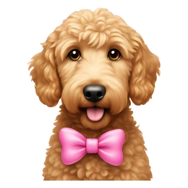 Mini golden doodle with a pink bow sticker