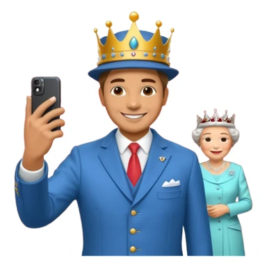 A person/a man who's taking a selfie in a room with the wax figures of the queen elizabeth the II sticker