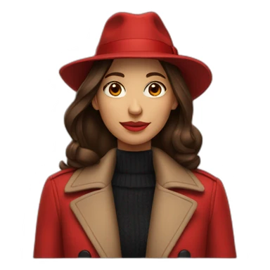 Brunette wearing red over coat and red fedora sticker