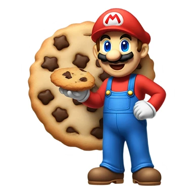 Mario as t shirt red and blue eating a cookie sticker