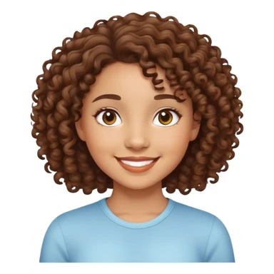 mixed-race girl with curly brown hair, smiling face sticker