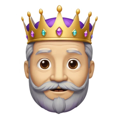 Create a cartoon-style emoji of Baltasar, one of the Three Wise Men. Only show his face and crown. He is older, with a black beard showing streaks of gray, joyful wrinkles, and a purple and gold jeweled crown. Express warmth and wisdom. Colorful and simple, suitable as an emoji. sticker