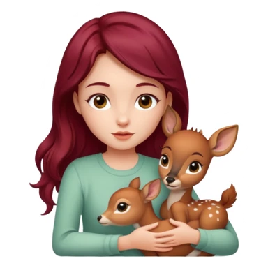 Beautiful burgundy long haired girl petting baby deer sticker