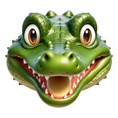 cinematic-realistic-cute-crocodile-portrait-emoji,-head-tilted-playfully-and-inquisitively,-featuring-a-robust,-well-defined-build-with-intricately-detailed,-glossy-olive-green-scales-and-a-surprisingly-endearing-face-with-round,-sparkling eyes sticker