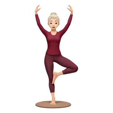 A serene woman practicing the Tree Pose (Vrksasana), embodying stability with two feet on ground and with dark wine red clothes sticker