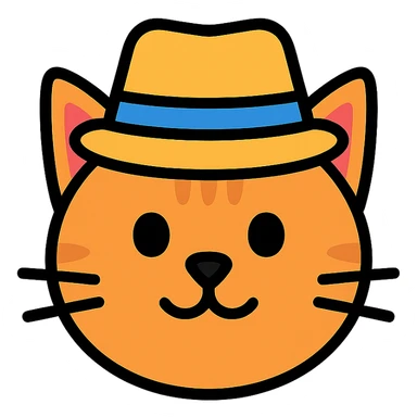 cat wearing a hat, color outlined icon style, clean lines sticker