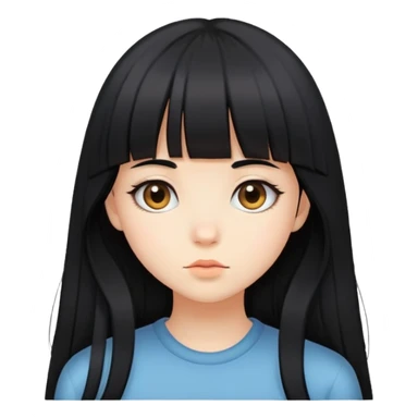 shy girl with long black hair and bangs sticker