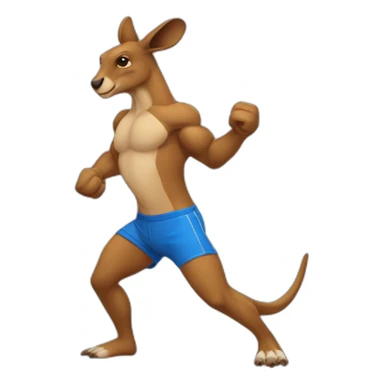 Body builder adult kangaroo blue coloured body punching in left side blue body sticker