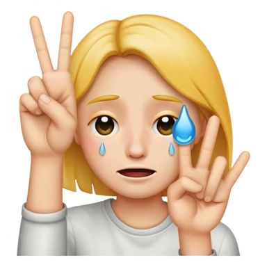 Crying emoji with peace sign sticker
