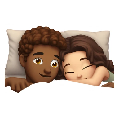 Burgundy haired girl and brunette boyfriend cuddling in bed sticker