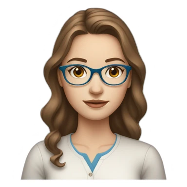 young white woman, brown hair, blue eyes, wearing glasses, drawing on an ipad sticker