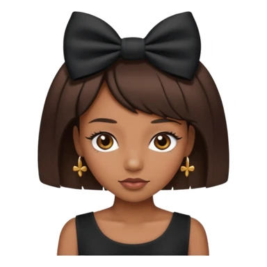 Adult woman with black cute  cut with a black top and a bow on her head with long lashes sticker