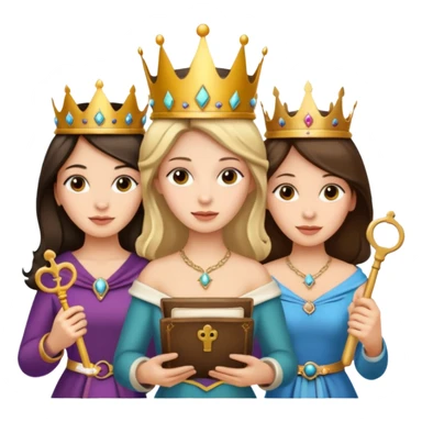 Three womenone with a key, one  sticker