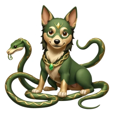loki god of mischief as a dog. he as snakes.  dynamic pose sticker