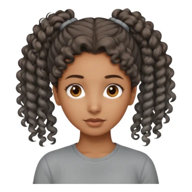 A girl Brown girl with a curly ponytail and has a Gray shirt and eyes are brown  sticker