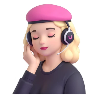 girl wearing a pink beret and AirPods Max headphones, listening to music with closed eyes sticker