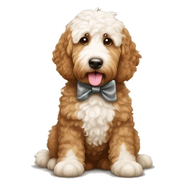 Brown and white golden doodle with bow sticker