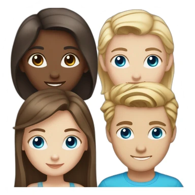 Brown haired girl with brown eyes AND blond haired boy with blue eyes and blued eyes Siamese cat sticker