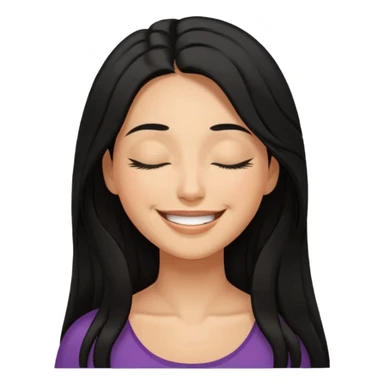 a happy woman smile, close eyes with long black hair sticker