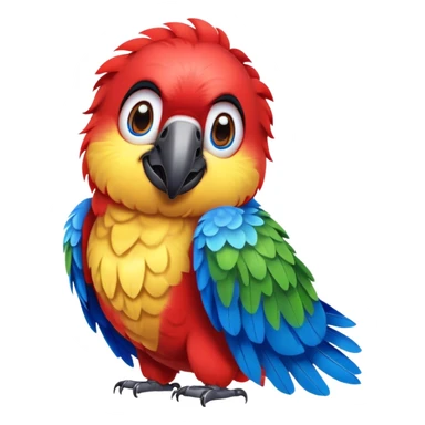 Cinematic Realistic Cute Macaw Portrait Emoji, Head tilted playfully and inquisitively, featuring a compact, lively build with intricately detailed, vivid scarlet and blue feathers and a charming, expressive face with round, sparkling eyes full of tropical wonder, rendered with realistic texture and vibrant natural hues, high shine, affectionate and spirited, styled with a touch of whimsical rainforest charm, soft glowing outline, capturing the essence of a mischievous yet lovable macaw that seems poised to flutter playfully into your arms! sticker