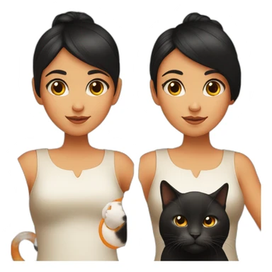 Girl with black hair parted in the middle holds an orange cat sticker