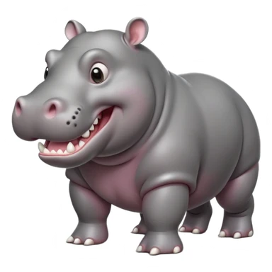 cinematic-hippo-realistic-full-body-side-view-standing-on-all-fours-emoji,-massive-round-frame,-wide-mouthed-grin-exposing-huge-teeth,-head-tilted-dramatically,-thick-grey-hide-glossy, big eues sticker