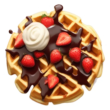 Cut up strawberries and chocolate sauce on Belgian waffle sticker