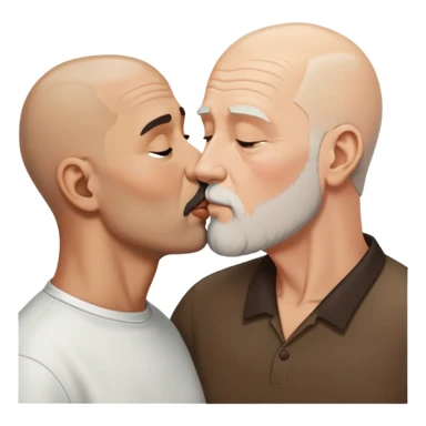 older buzz cut European white man kissing older bald bearded black man sticker