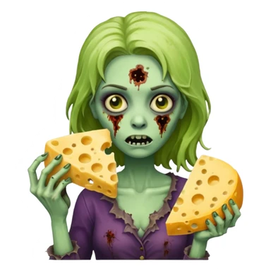 woman zombie holding moldy cheese piece sticker