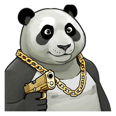 Panda with a gun and gold chains sticker