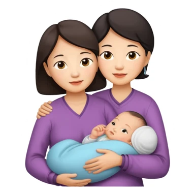 A Chinese mother (around 40) with her newborn and her 60-year-old mother. sticker