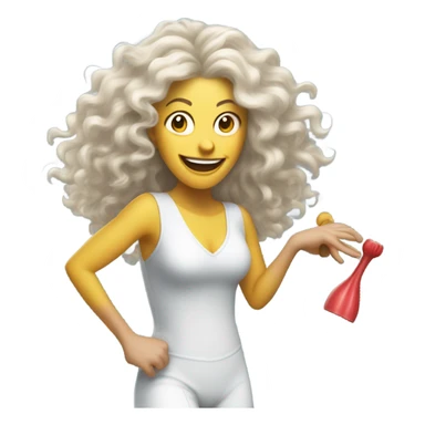 40-year-old white woman woman partying dizzyingly, with long frizzy hair and party tools  sticker