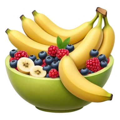 Fresh fruit bowl with berries, banana, and melon sticker