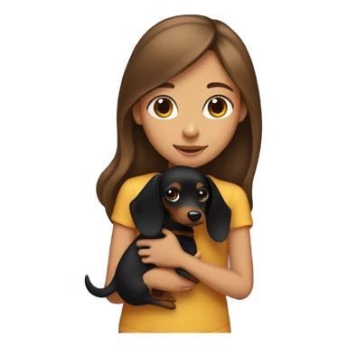 Girl with long brown hair holding long haired black and tan dachshund sticker