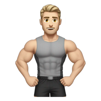 Confused Pale skinned Fit Man With the biceps and dark brown hair in black shirt, gray sports shorts and white Sneakers sticker