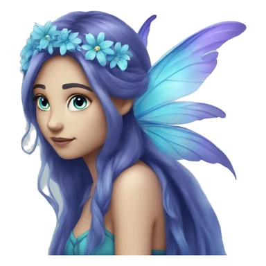 Beautiful,blue flower, fairy, blue, turqoise, silver, purple, long hair, big wings sticker